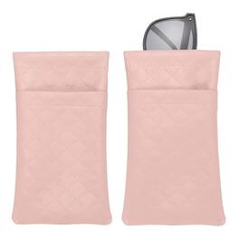 Unique Bargains - 2pcs PU Leather Double Squeeze Top Eyeglass Pouch, Soft Travel Case Organizer for Men/Women Sunglasses - Pink