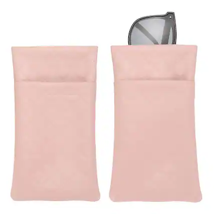 Front. Unique Bargains - 2pcs PU Leather Double Squeeze Top Eyeglass Pouch, Soft Travel Case Organizer for Men/Women Sunglasses - Pink.