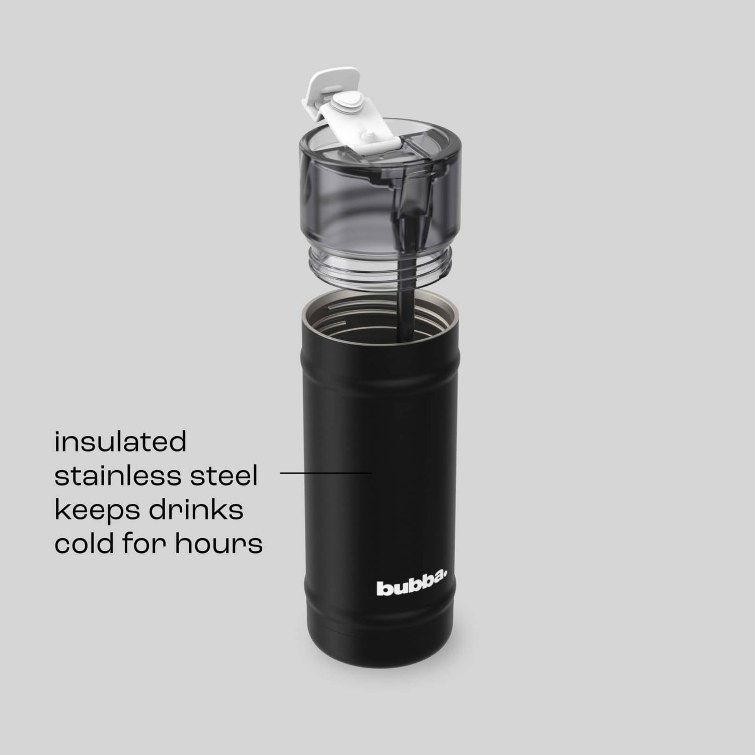 insulated stainless steel keeps drinks cold for hours
bubba