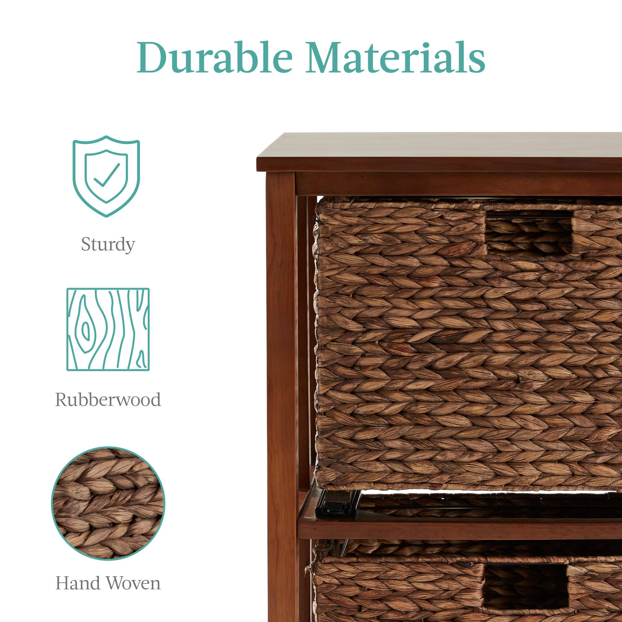Durable Materials

- Sturdy
- Rubberwood
- Hand Woven