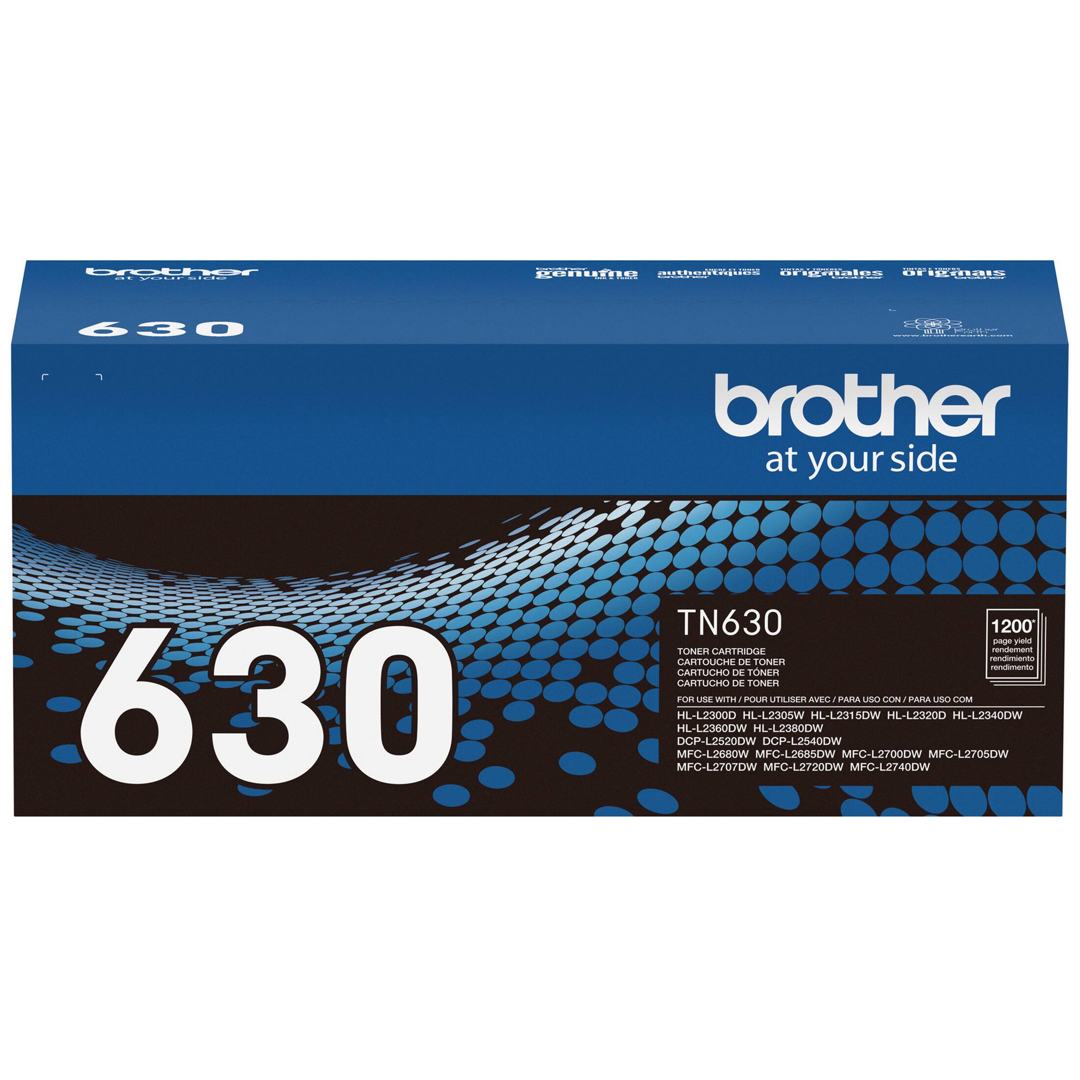 Brother | 630 TN630 1200 - 1200 dpi | High-yield toner cartridge | Black | For use with: HL-L2300D, HL-L2305W, HL-L2315OW, HL-L2320D, HL-L2360DW, DCP-L25200W, DCP-L2540DW, MFC-L28R0W, MPC-L2685DW, MFC-L27000W, MFG-L2705OW, MFC-L2707DW, MFC-L27200W, MFC-L2740DW
