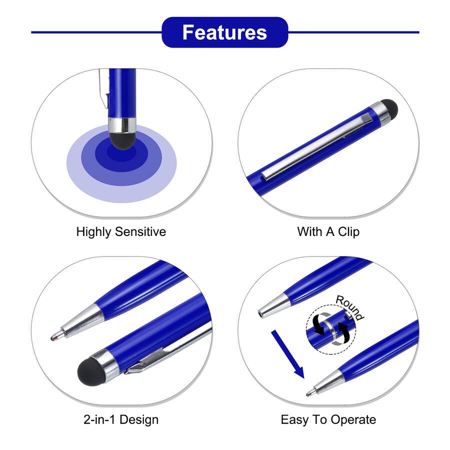 Unique Bargains 6pcs 2 in 1 Metal Ballpoint Pen & Retractable Stylus ...