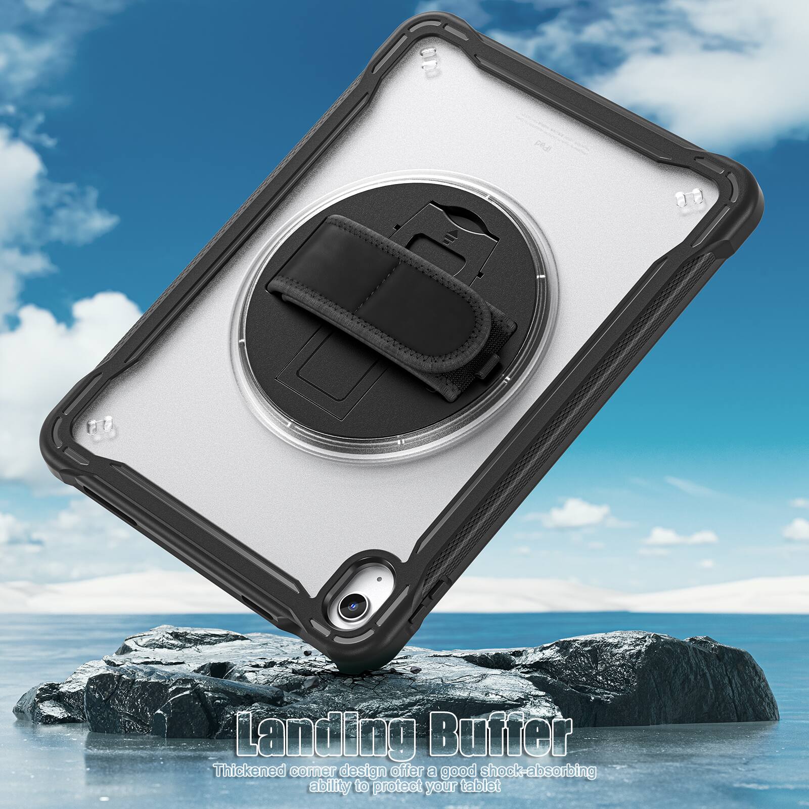 Landing Buffer  
Thickened corner design offers a good shock-absorbing ability to protect your tablet