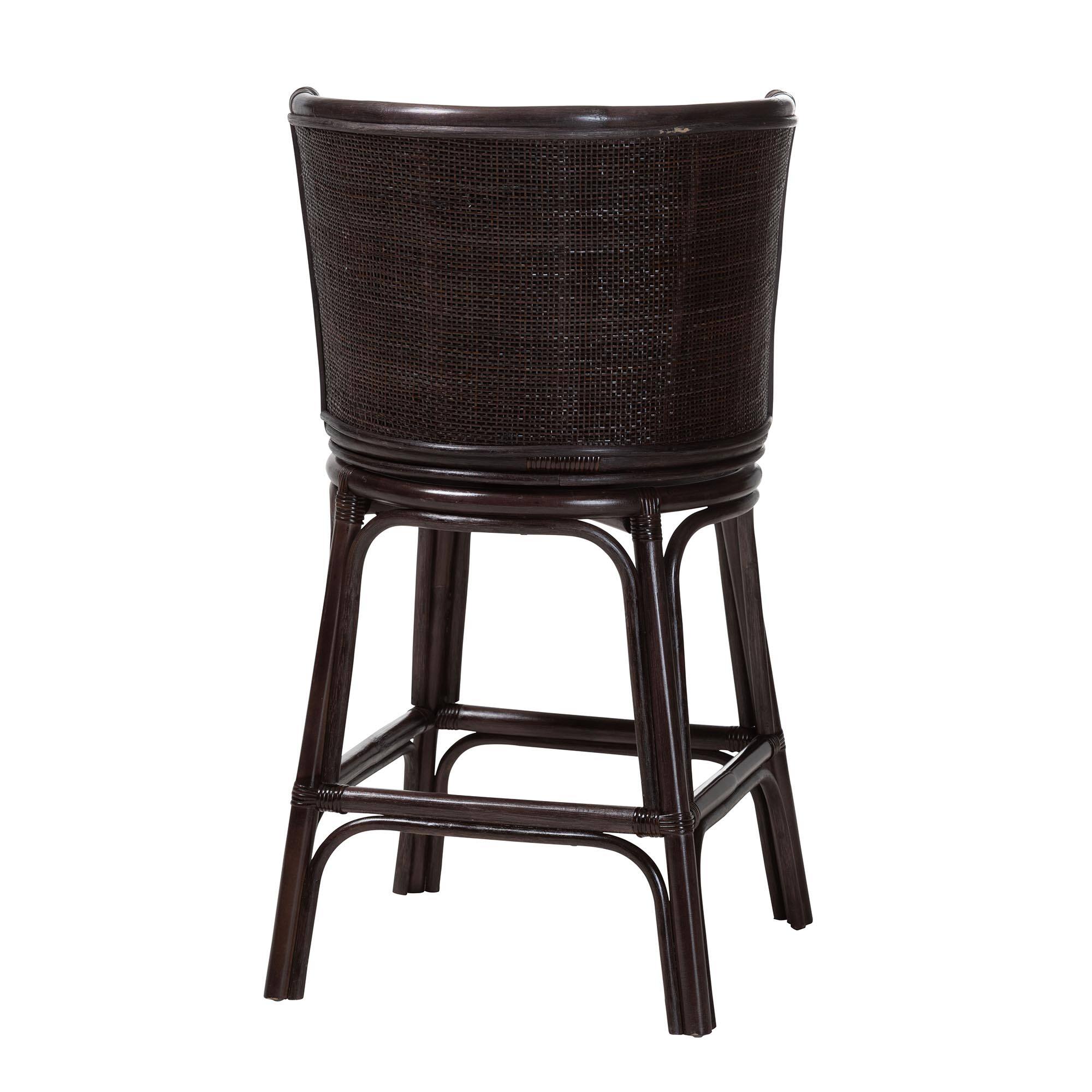 Back. bali & pari - Alsip Espresso Rattan Counter Stool with Swivel Seat - Espresso/White.