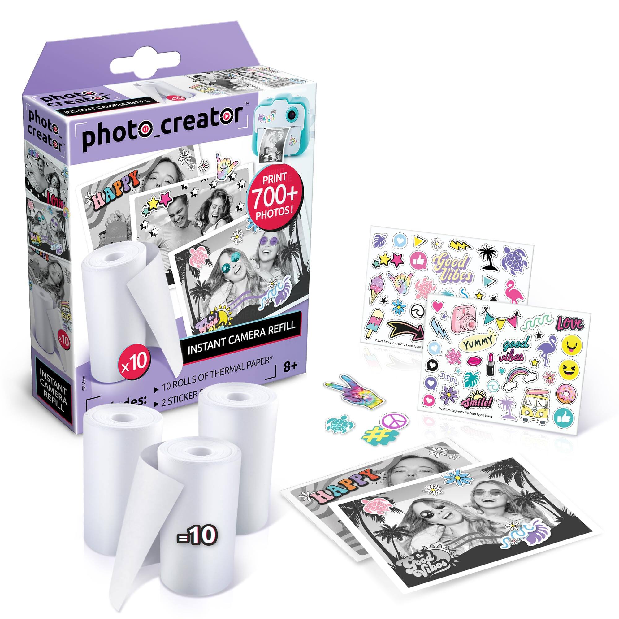 photo creator - EAISSLRRL W photo photo_creator creator PRINT L0 HAPPY 700+ ! PHOTOS! D Ors  CAMERA Good Uibes C REFILL l  LOVe CAMERA - -  YUMMY good INSTANT : - x10 PAPER* vibes THERMAL 8+ OF or 10 ROLLS das: 2 STICKER Smilel I - - D HAPPY -10 S Good Vibes