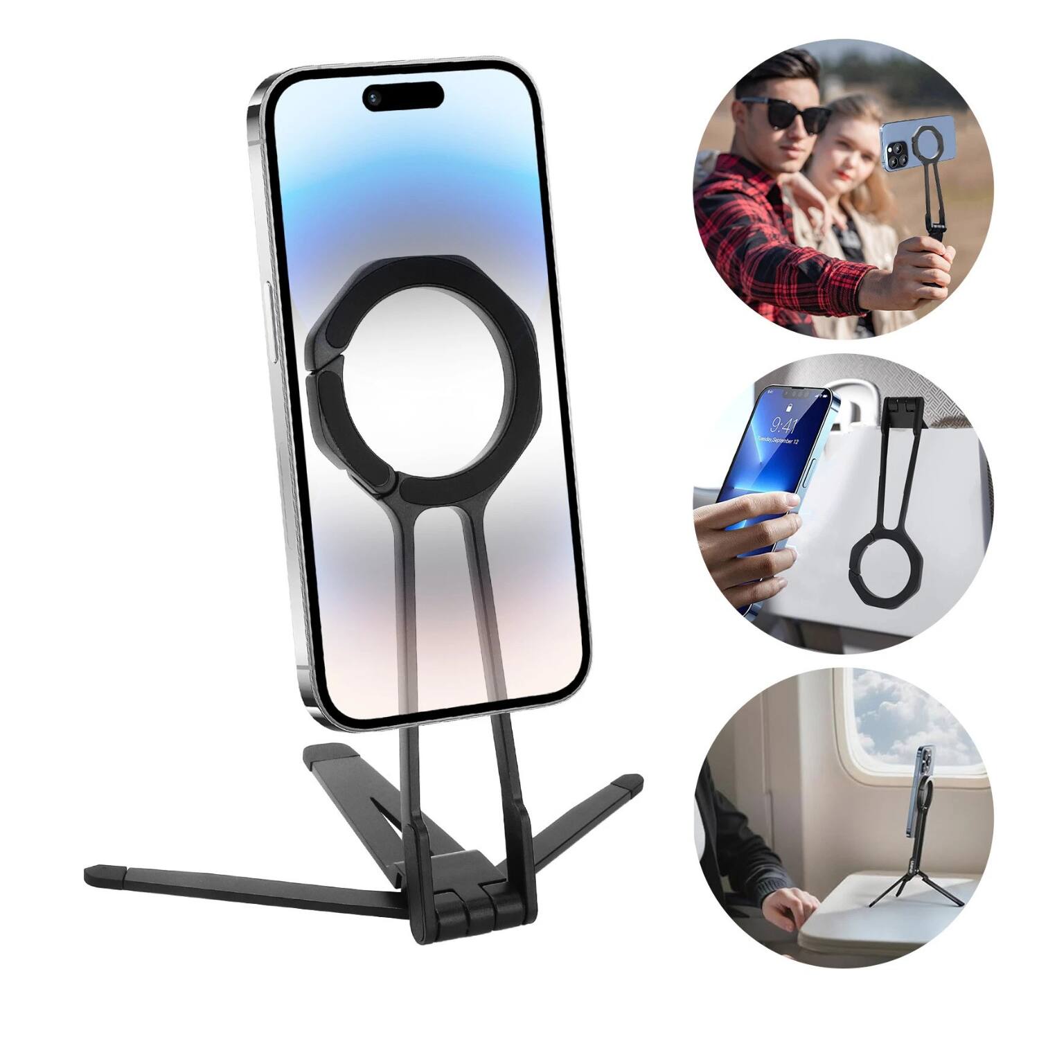 Angle. Home Collection - Magnetic Tripod Phone Stand - Black.