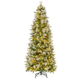 Costway - 6 FT Pre-Lit Artificial Christmas Tree with 580 Frosted Tips 280 LED Lights - Green/White