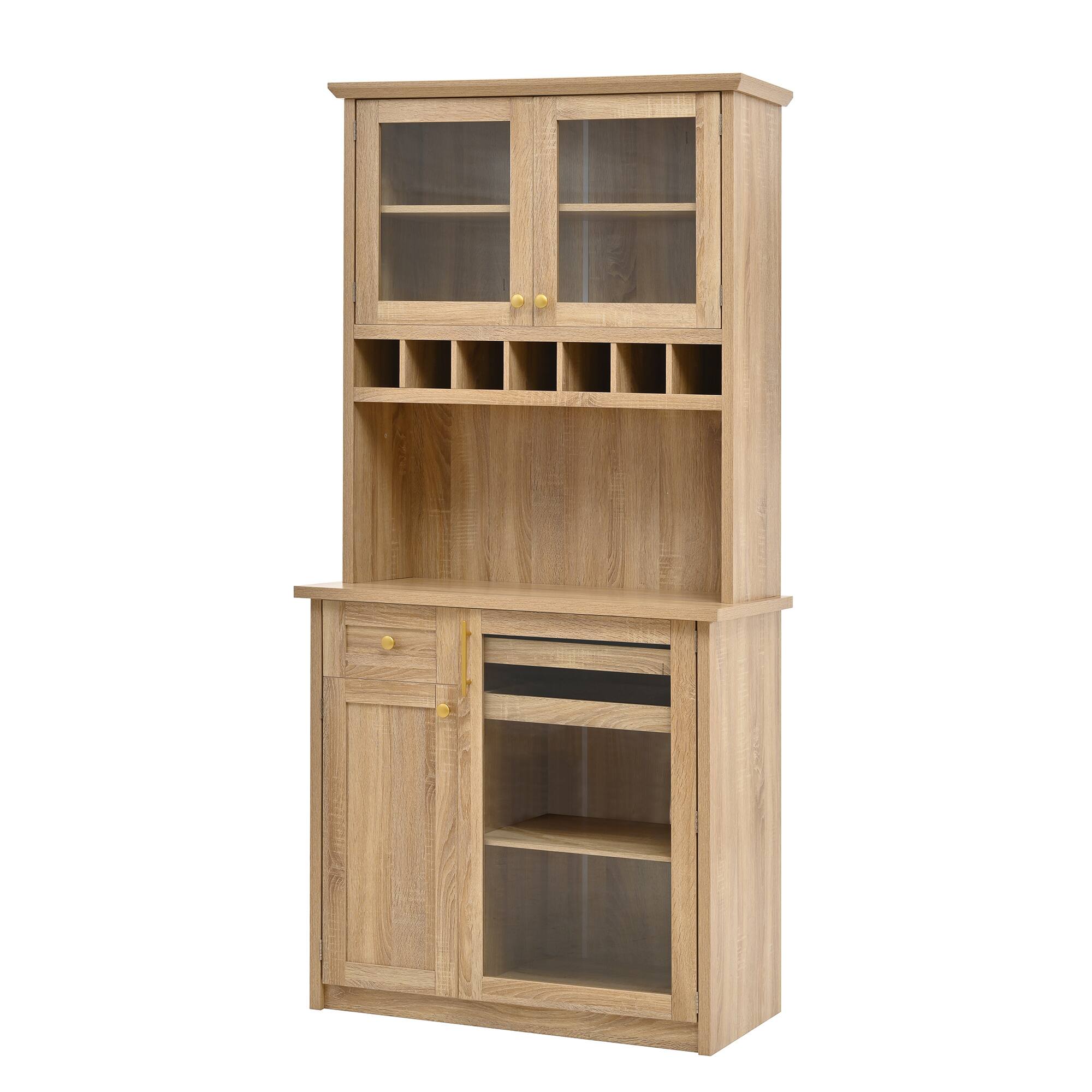 Alt View 5. Spaco - Spaco 35" Farmhouse Pantry Cabinet Buffet, Freestanding Kitchen Hutch with Wine Rack, Adjustable Shelves for Dining Room - Natural.