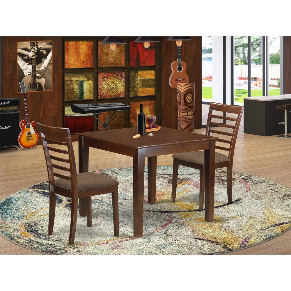 Left. East West Furniture - OXML3-MAH-C 3 Pc Dinette Table set with a Dining Table and 2 Dining Chairs in Mahogany - Mahogany.
