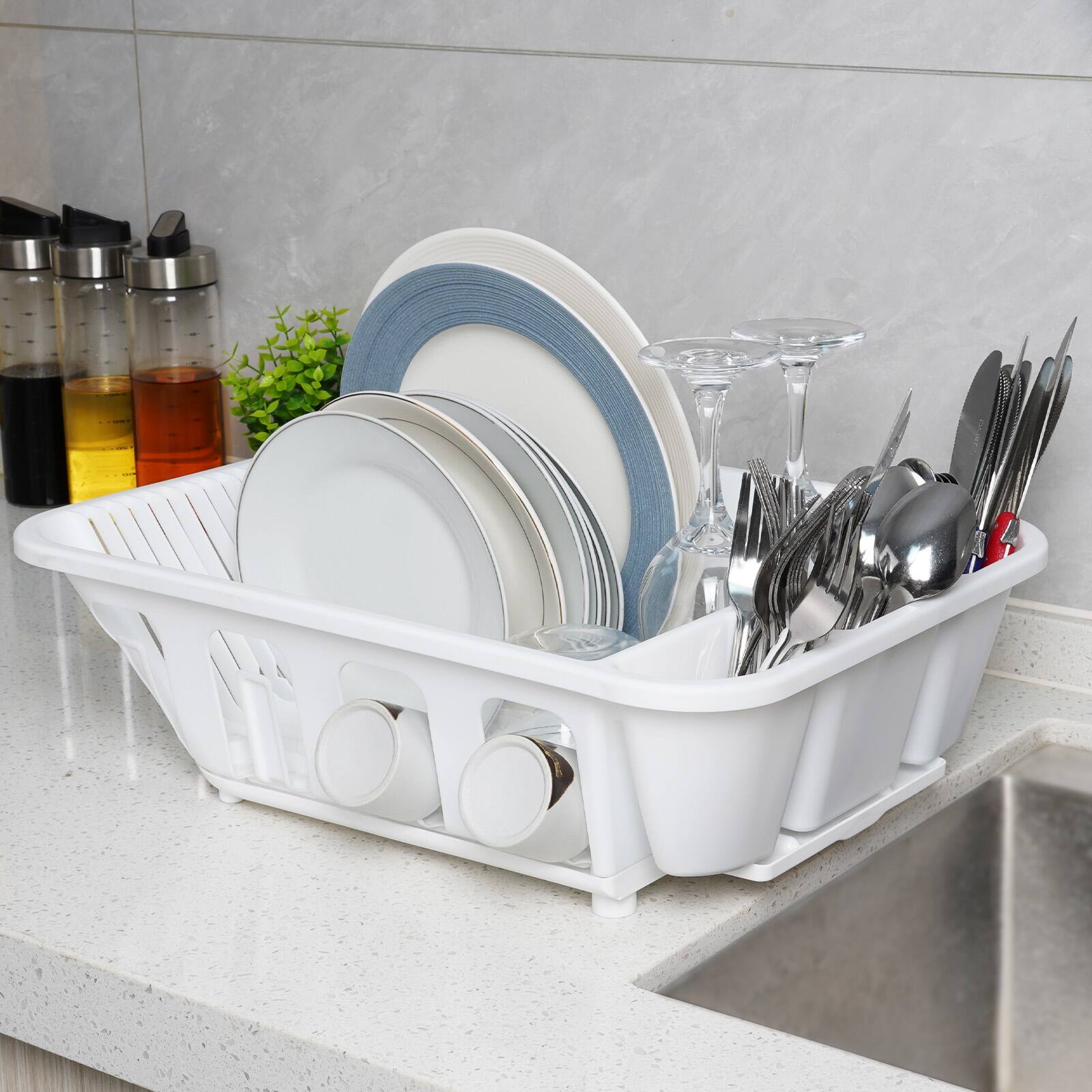 Angle. KOOMADE - KOOMADE 2PK Drain Rack Dish Rack and Drainboard Self Draining System with Angled Base and Multiple Holders Kitchen Use - White.