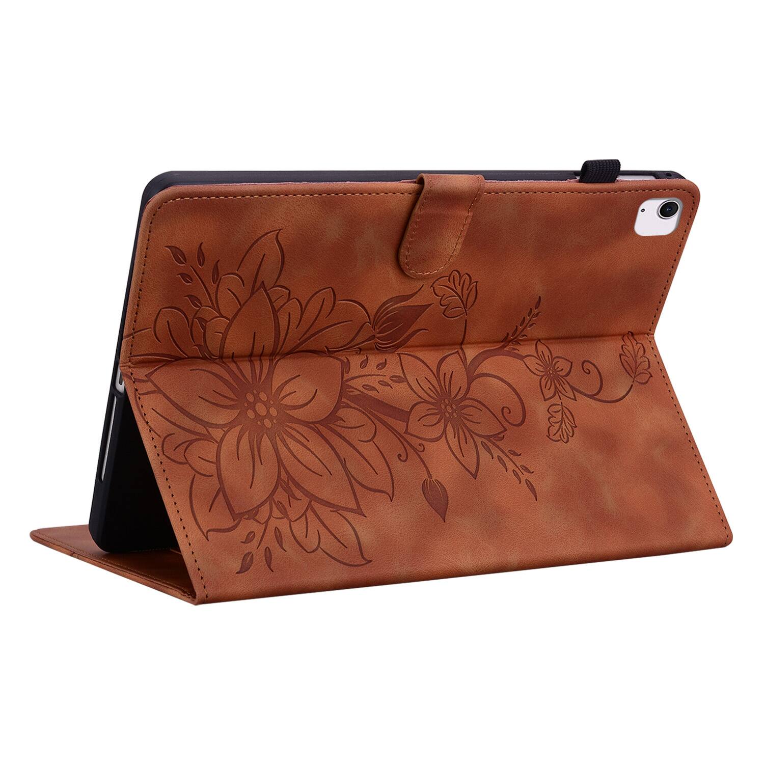 Left. Dteck - For Apple iPad Air (M4) 13" 2026/M3 2025/M2 2024 & iPad Pro 12.9" 3rd-6th Flip Card Holder Leather Cover Anti-Slip Stand - Brown.