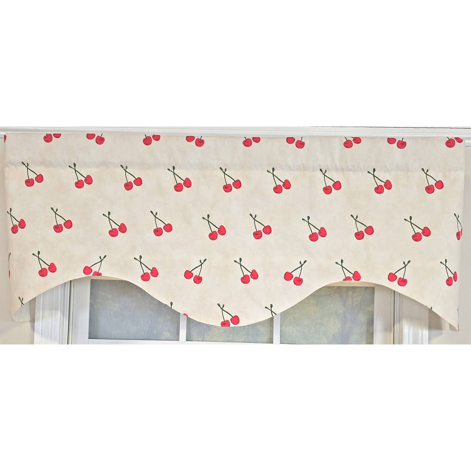 RLF Home - 100% Cotton Cherry Dance Glory Fully lined Windows Rod Pocket Valance 50" x 16" - Red