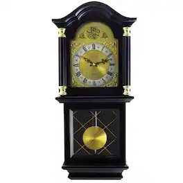 Bedford Clock Collection - 26 Inch Chiming Pendulum Wall Clock in Antique Mahogany Cherry Oak Finish - Brown