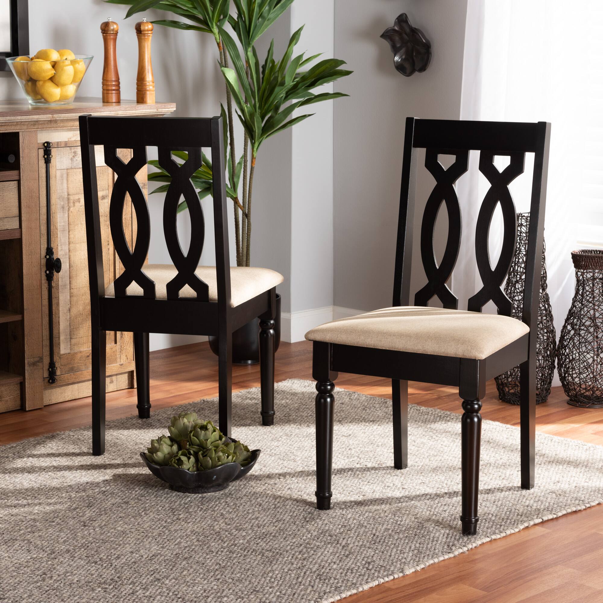 Alt View 2. Baxton Studio - Cherese Modern Fabric Upholstered and Finished Wood 2-Piece Dining Chair Set - Sand/dark brown.