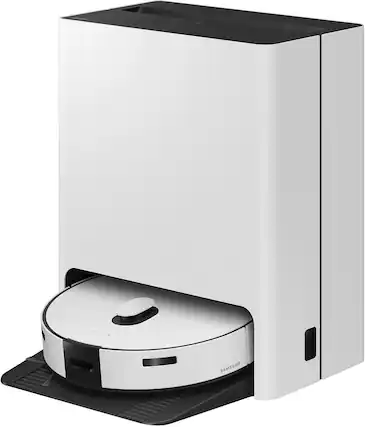 Front. Samsung - Bespoke Jet Bot Combo Robot Vacuum & Mop with All-in-One Clean Station with Auto Steam - Satin Greige.