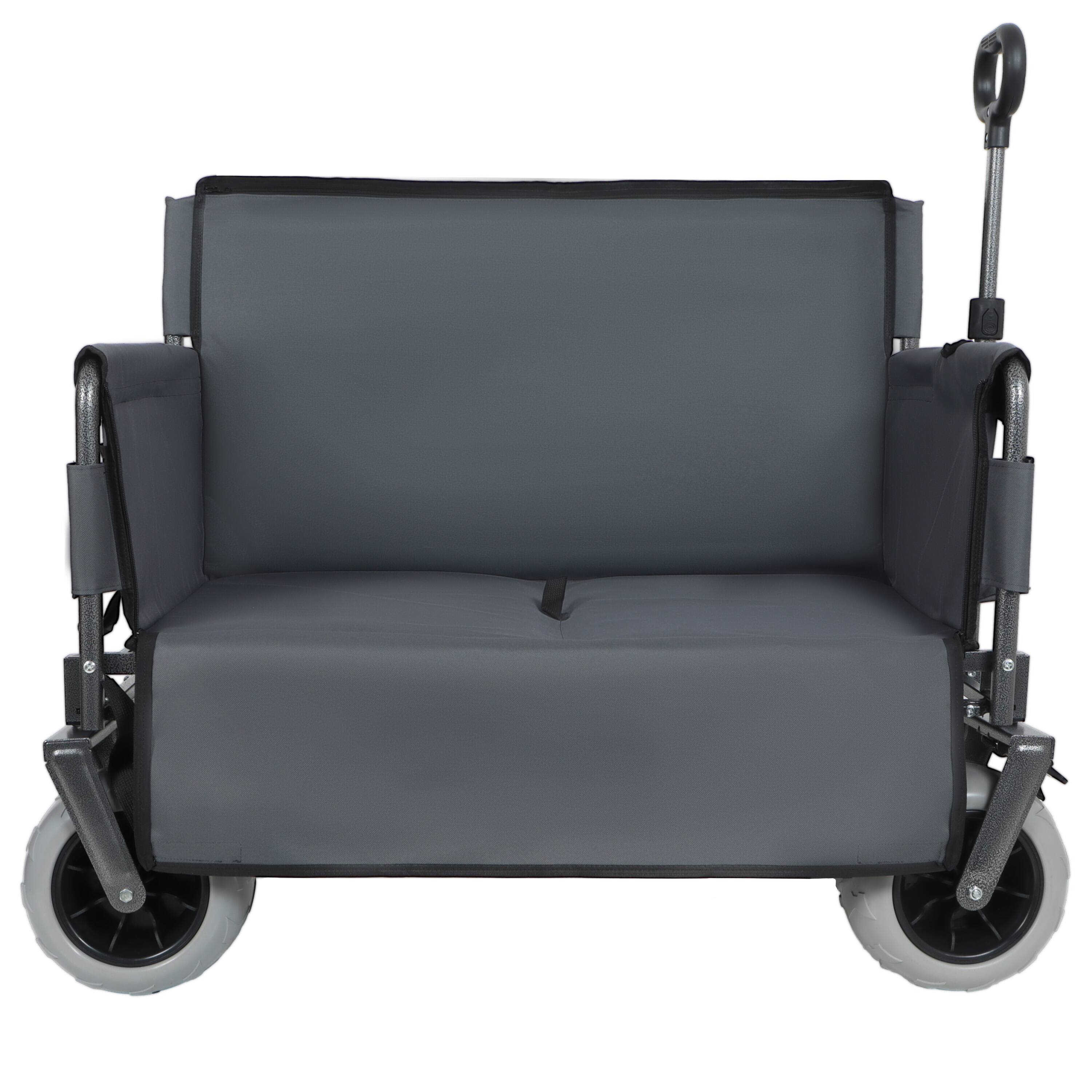 Angle. Mondawe - 3-in-1 500lbs Convertible Folding Wagon Utility Carts - Bench Seat w/ 180L Capacity, All-Terrain Wheels - Gray.