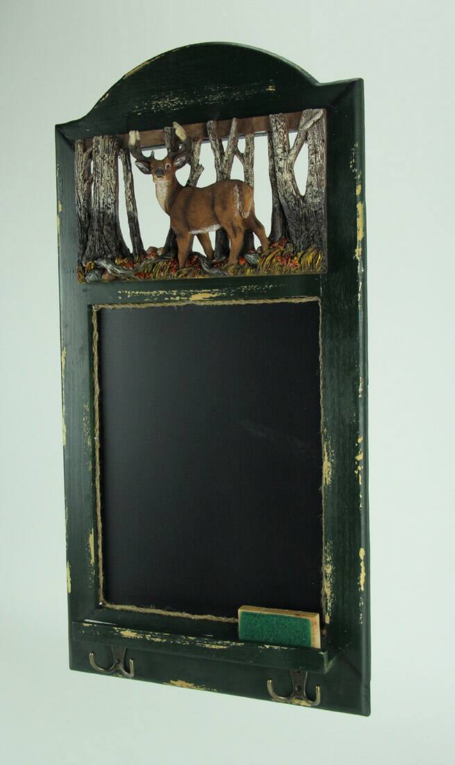 Alt View 1. Rivers Edge - Rustic Wood Frame Country Deer Hanging Chalkboard with Hooks - Dark Green.