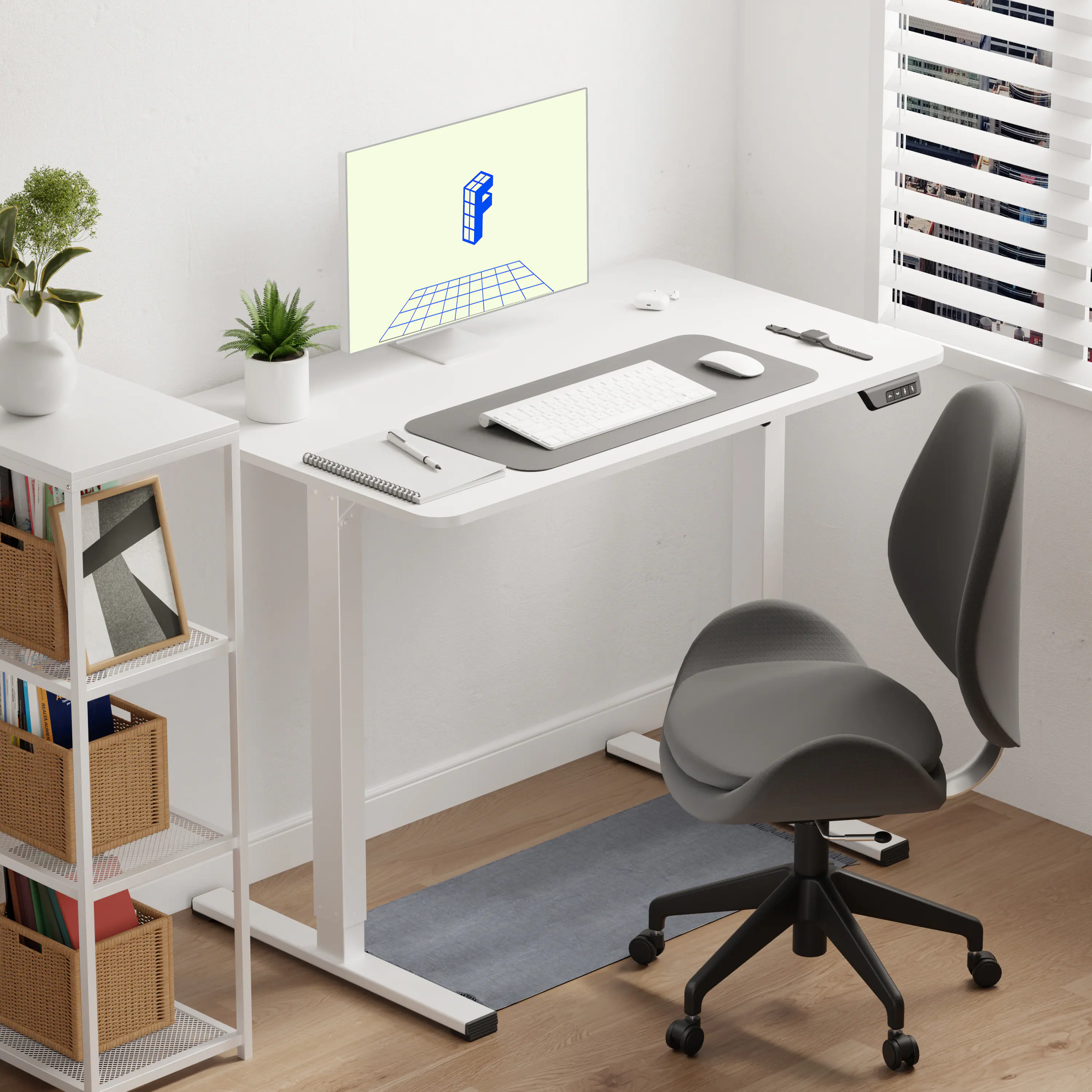 Left. FlexiSpot - EC2 Series 40" x 24" Electric Height-Adjustable Standing Desk - White.