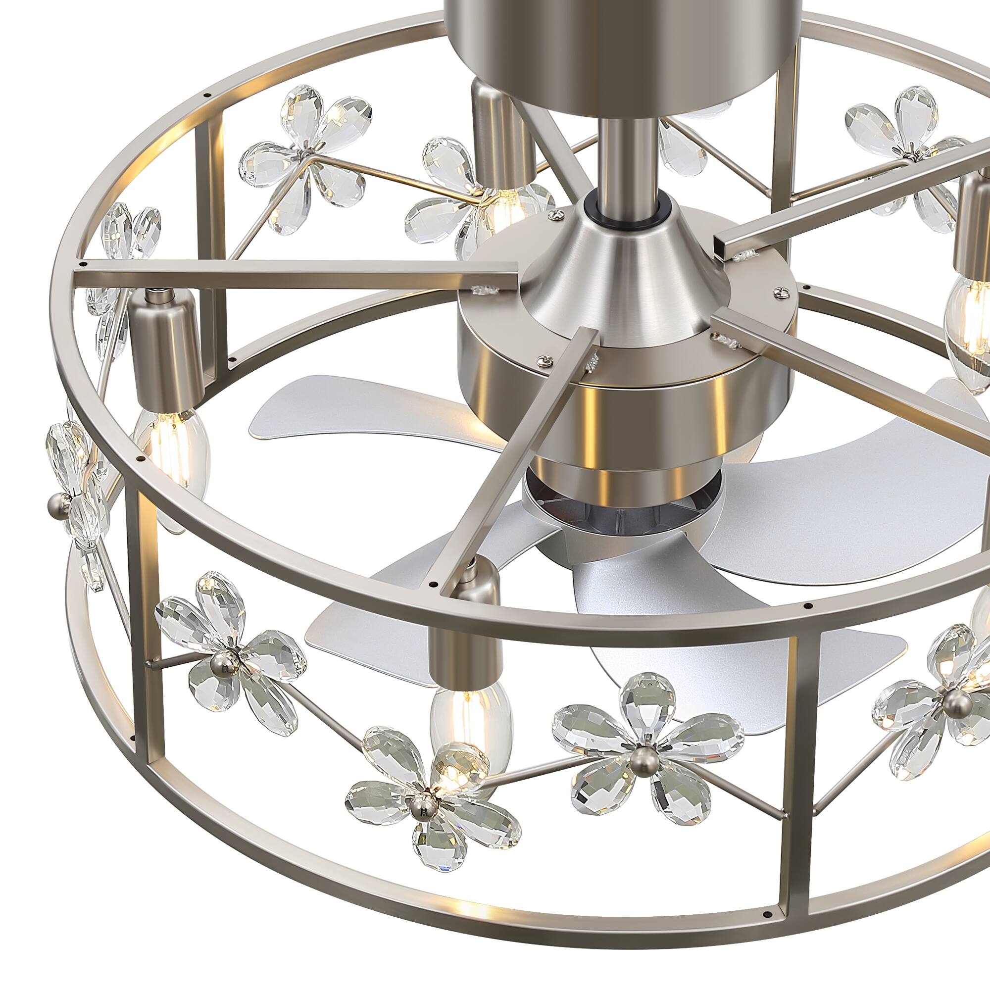 Alt View 9. Breezary - 20-Inch Crystal Cage Ceiling Fan with 5-Light Fixture, ABS Blades, Tilt-Mount Downrod, DC Motor and Remote Control - Satin Nickel and Silver.