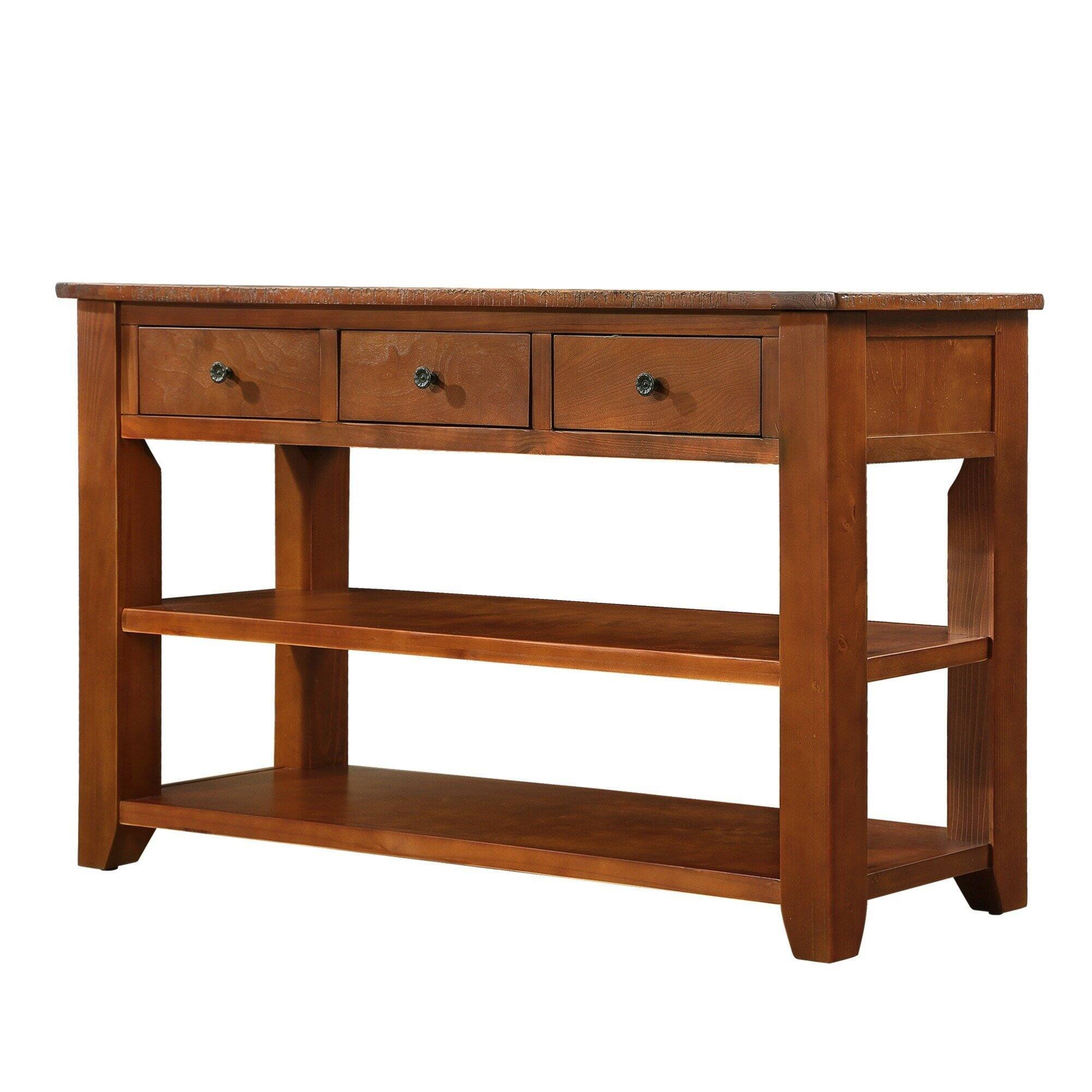 Alt View 7. GOODSILO - Solid Wood Console Table with Storage Drawers and Shelves for Entryway, Living Room, or Bedroom - Brown.