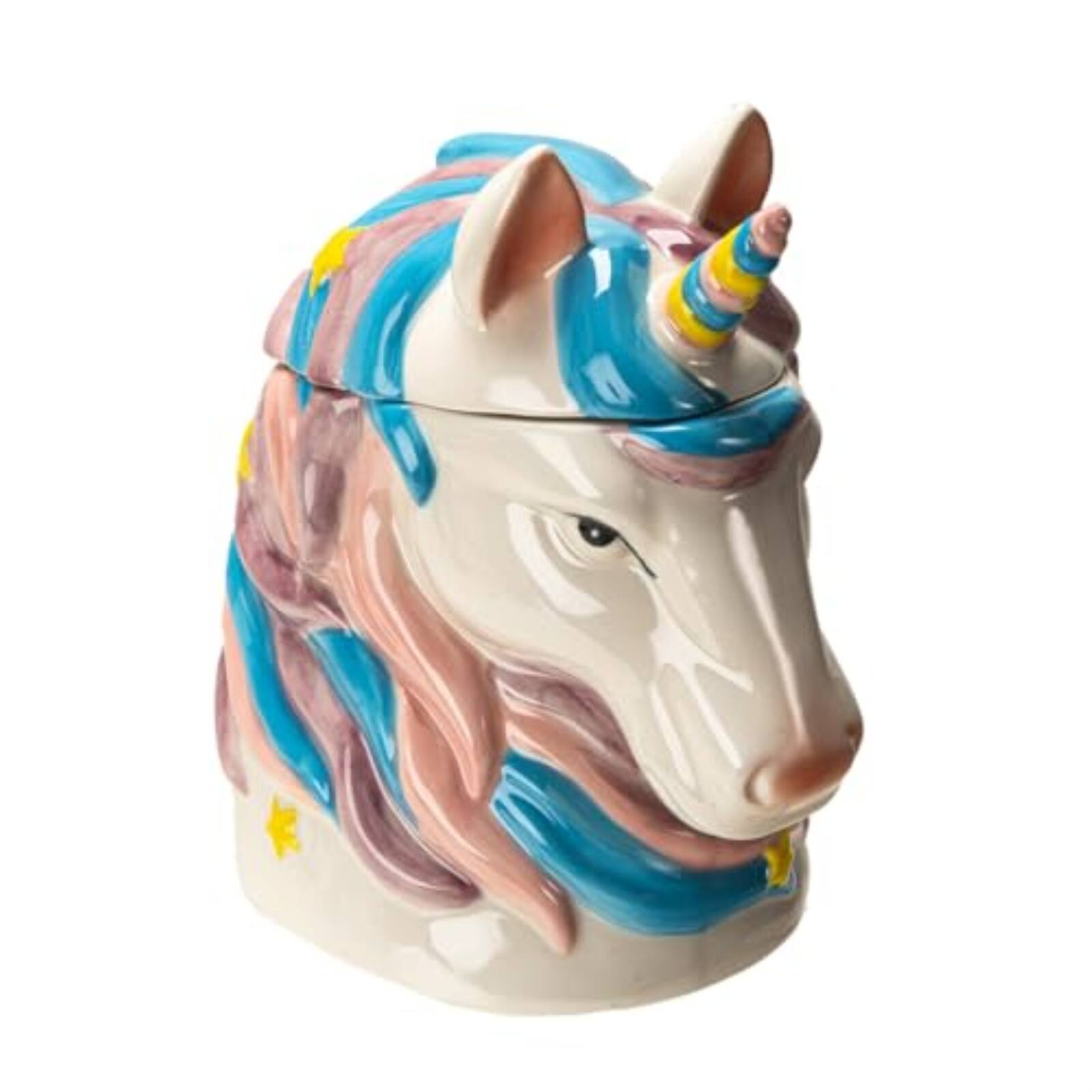 Alt View 5. Pacific Trading - Magical Unicorn Ceramic Cookie Jar, White with Pink and Blue Mane, Yellow Stars, Decorative Kitchen Storage Container - White.