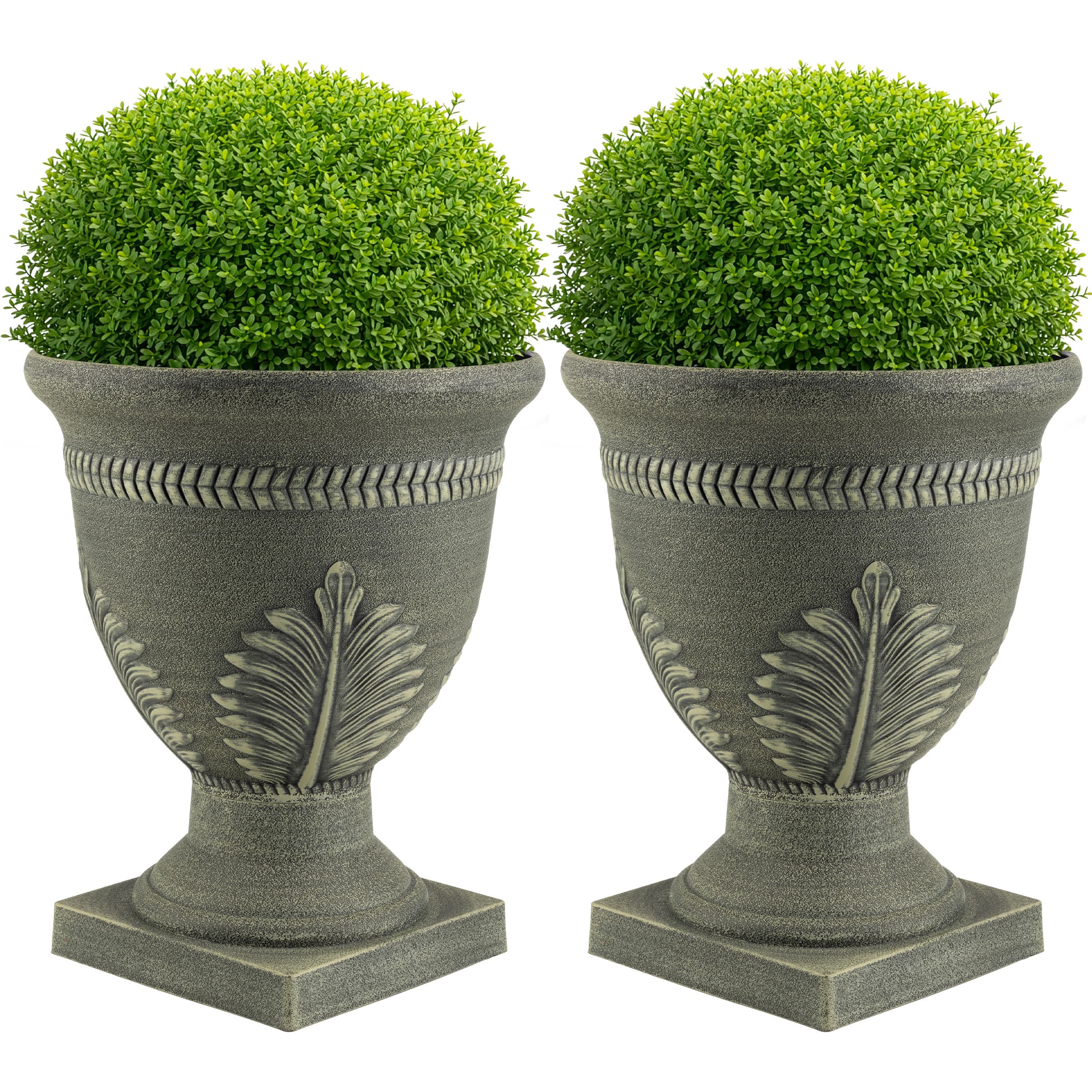 Pure Garden - 2-Pack Outdoor Planter 15.25x18.8-Inch Urn Planters Plastic Plant Pots with Drainage Large Decorative Flower Pots