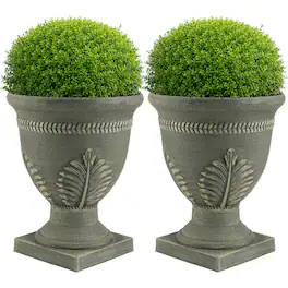Pure Garden - 2-Pack Outdoor Planter 15.25x18.8-Inch Urn Planters Plastic Plant Pots with Drainage Large Decorative Flower Pots