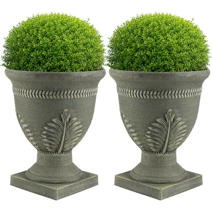 Front. Pure Garden - 2-Pack Outdoor Planter 15.25x18.8-Inch Urn Planters Plastic Plant Pots with Drainage Large Decorative Flower Pots.