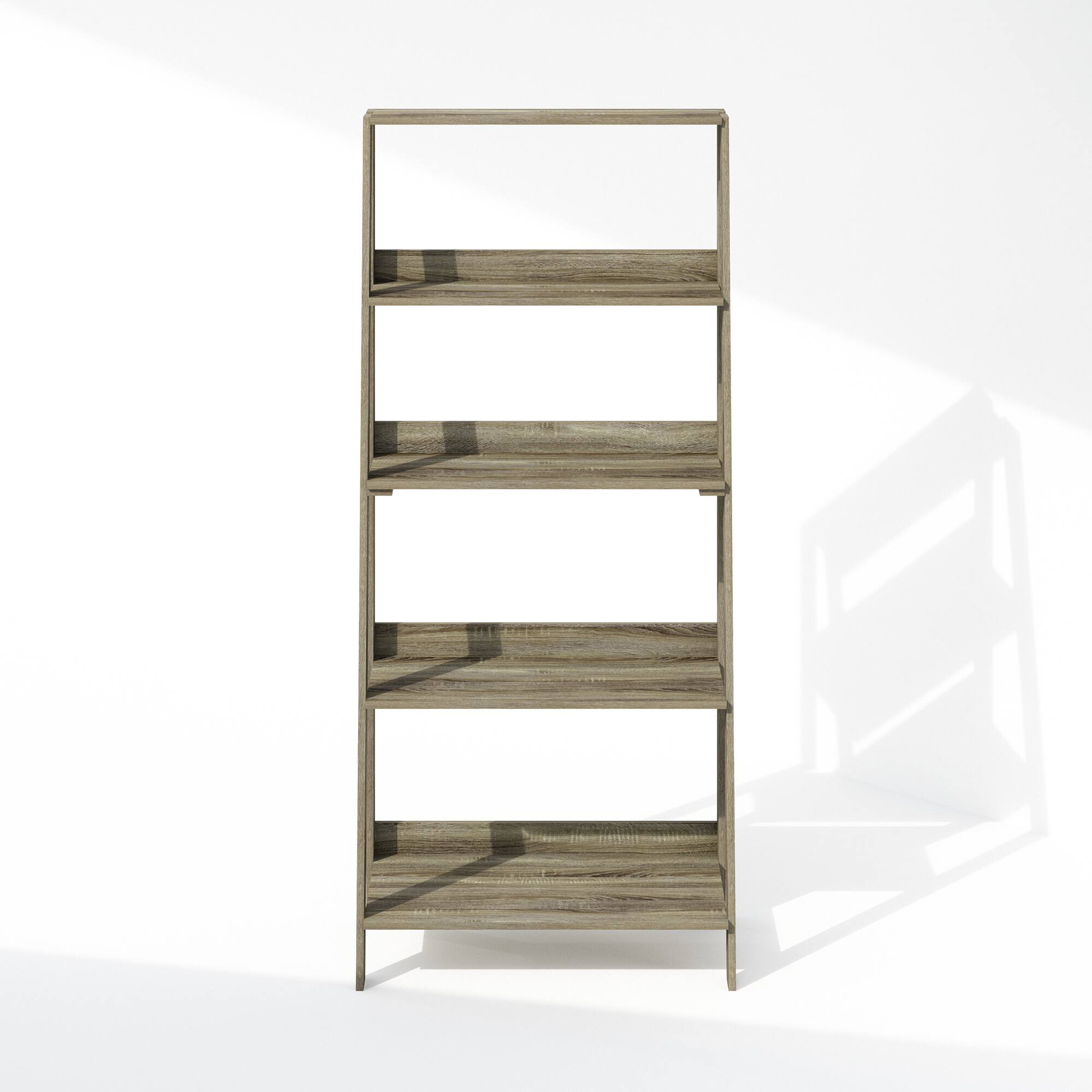 Alt View 2. Furinno - Ladder Bookcase, Bookshelf, Display Shelf, 5-Tier, French Oak - French Oak.