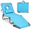 Front. Costway - Costway Beach Chaise Lounge Chair with Face Hole Pillows & 5-Position Adjustable Backrest - Navy.