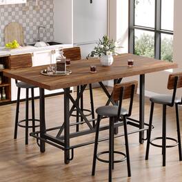 Tribesigns - Farmhouse Bar Table with Rectangular Top for Everyday Dining and Home Entertaining - Brown