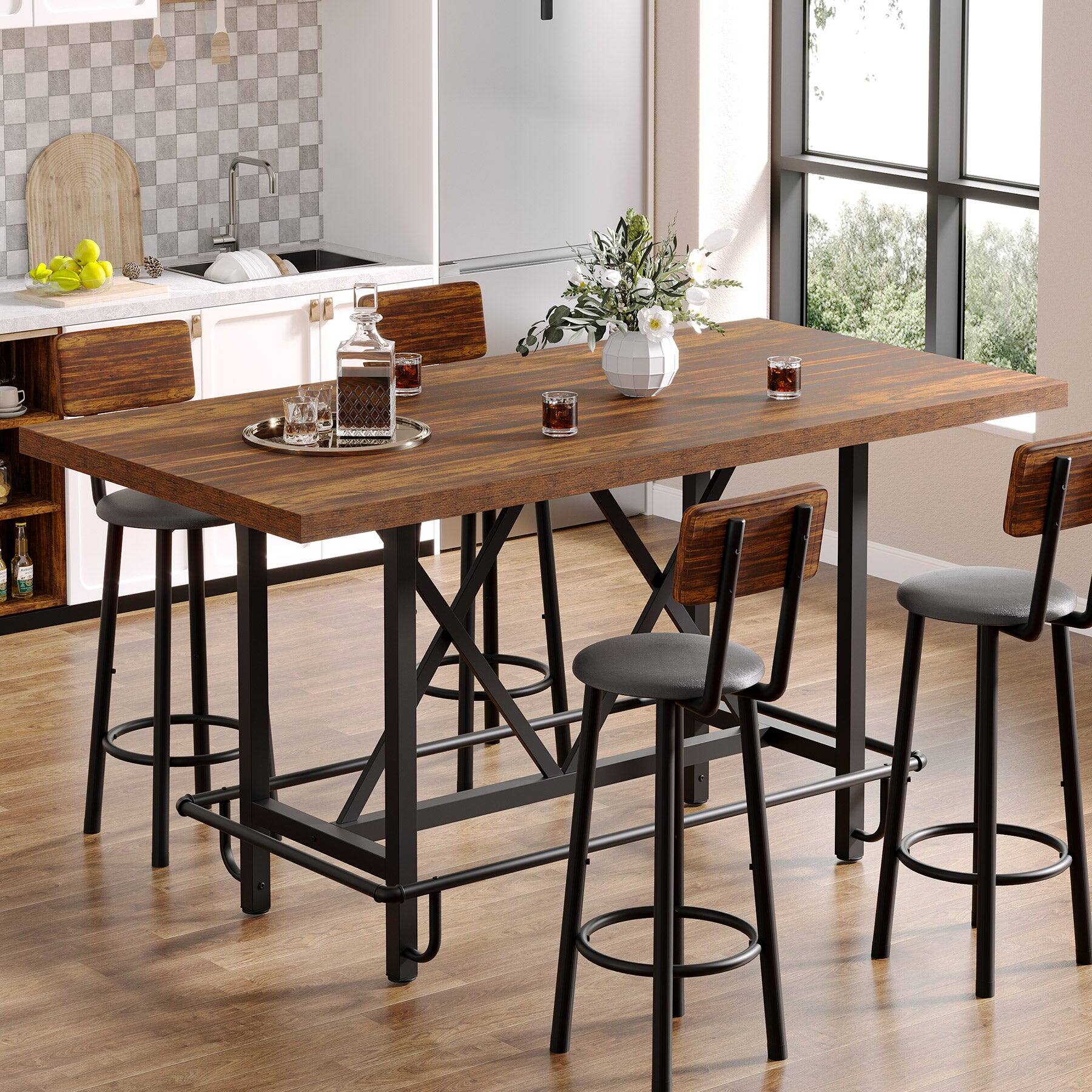 Tribesigns - Farmhouse Bar Table with Rectangular Top for Everyday Dining and Home Entertaining - Brown