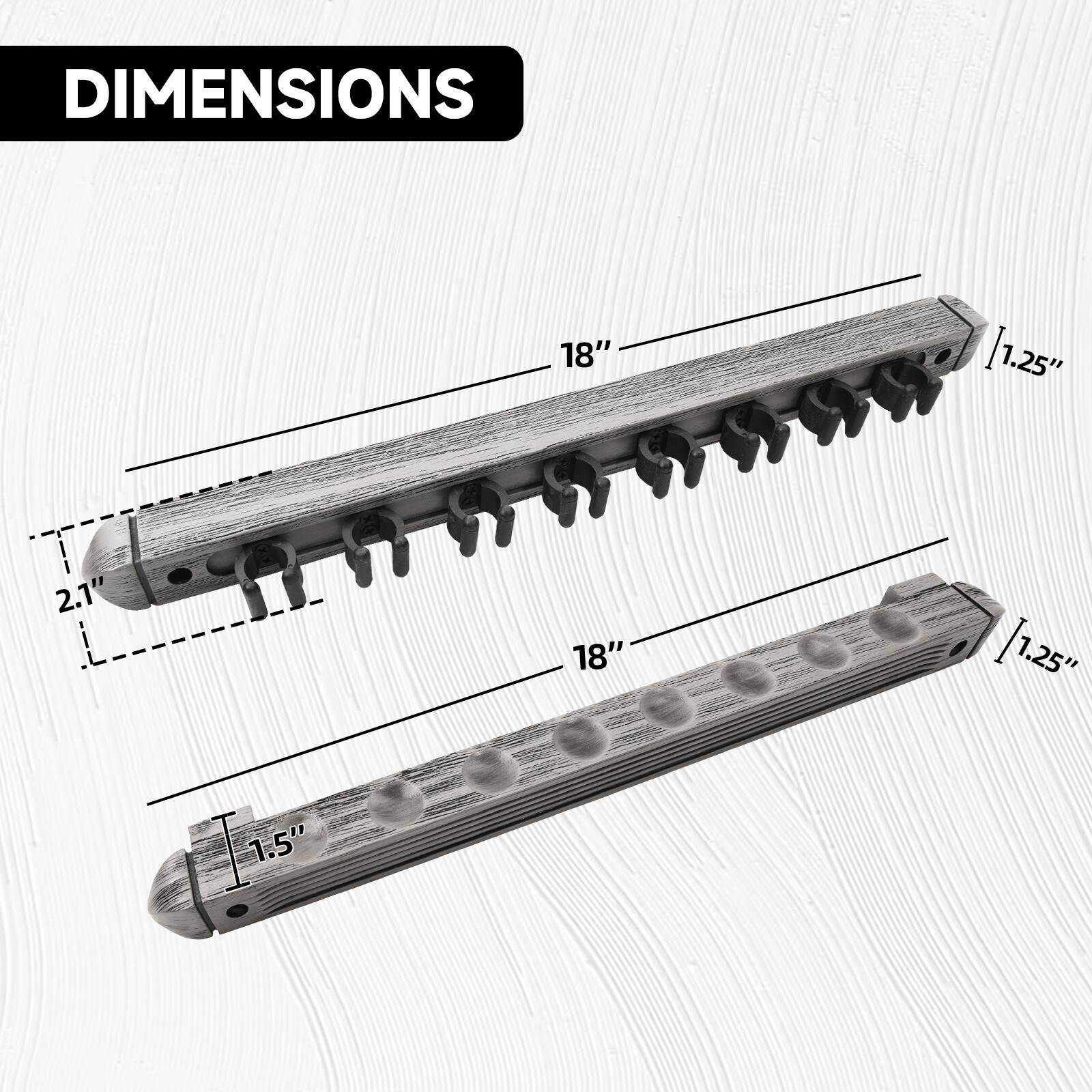 DIMENSIONS 18" 1.25" 2.1" 18" 1.25" 1.5"