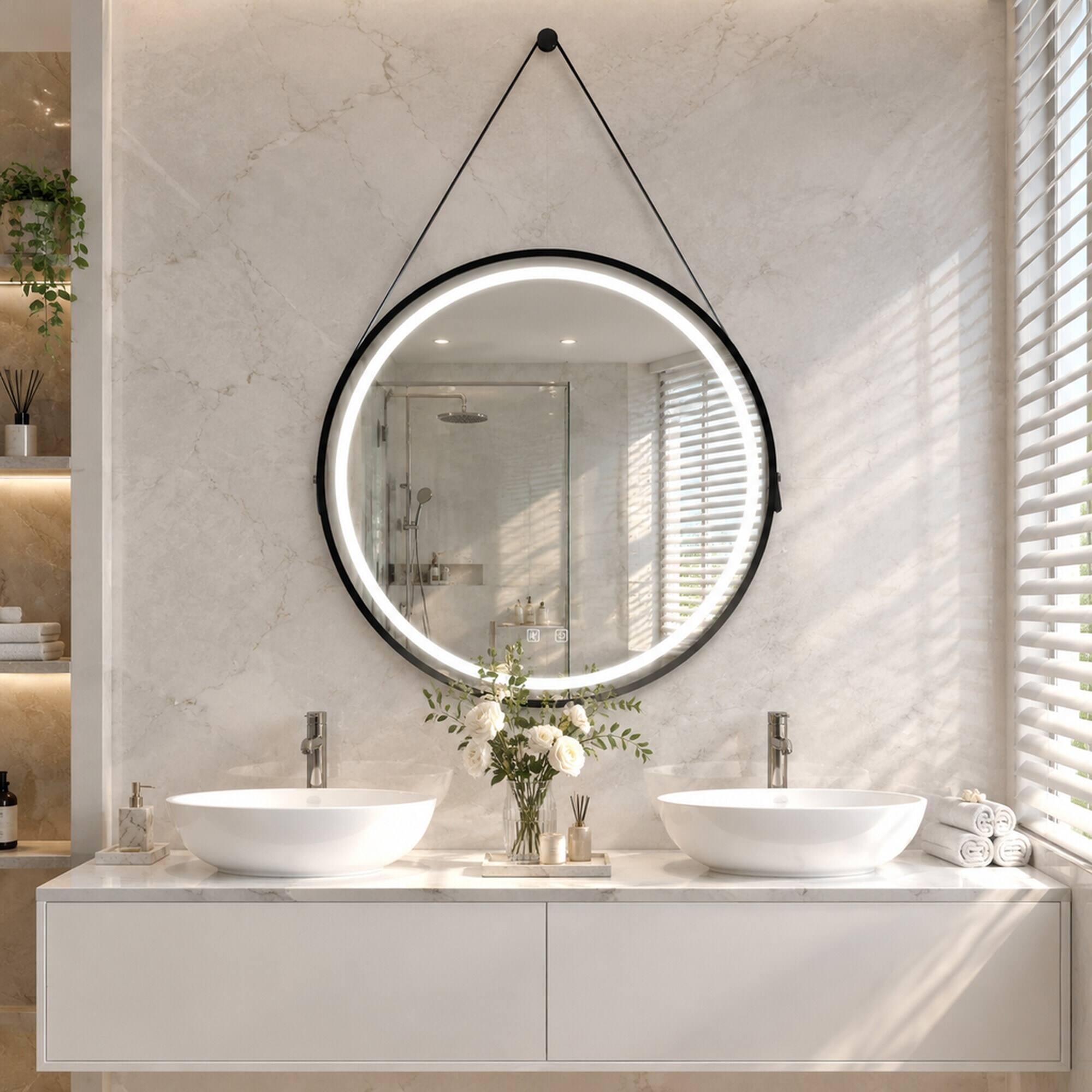 RYHNUYNE 32 in LED Bathroom Vanity Mirror, Black Aluminum Frame ...