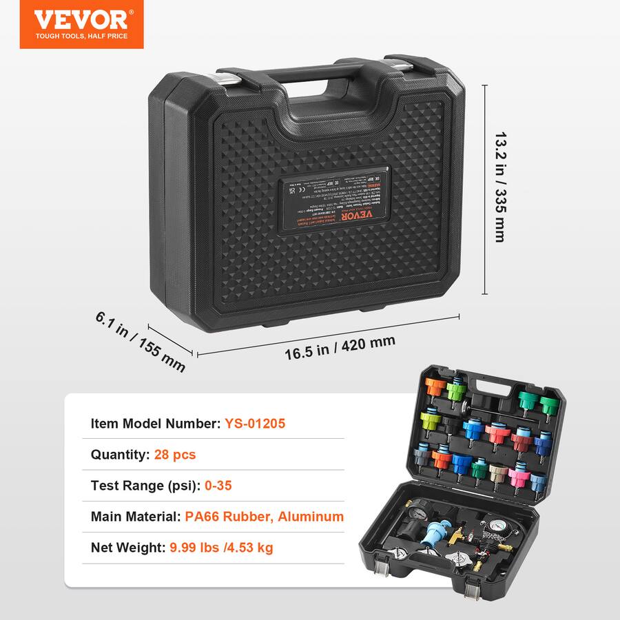 Color Detect Test VEVOR 28 pcs Universal Radiator Pressure Tester Kit, Coolant Pressure ...