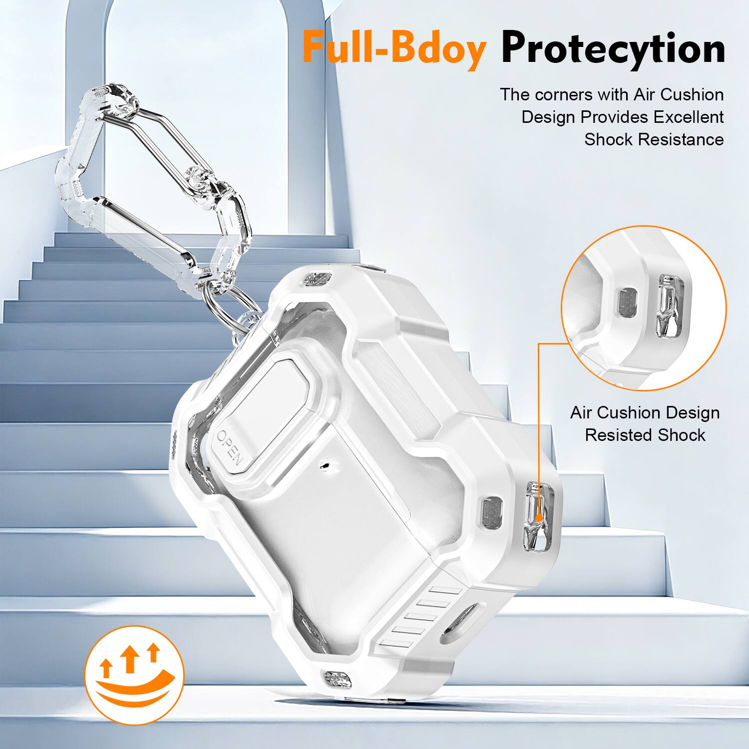 Full-Body Protection  
The corners with Air Cushion Design Provides Excellent Shock Resistance  
OPEN Air Cushion Design Resisted Shock