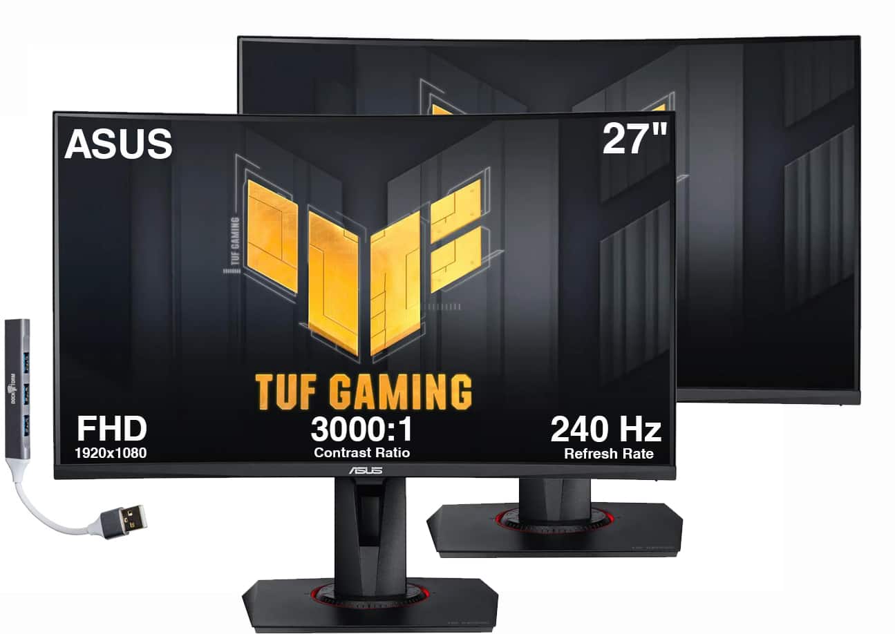 ASUS - TUF 27" FHD VA Gaming Monitor, 1ms Response Time, Anti-Glare, Flicker Free, Displayport, HDMI & DKZ Hub 2 Pack - Black