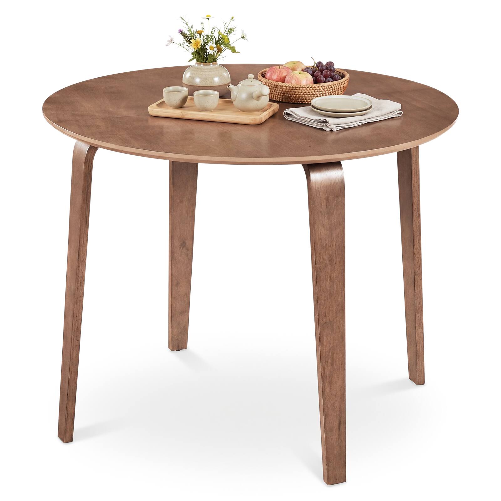Front. Gymax - Gymax 37.5'' Round Kitchen Table  Circle Dining Room Table w/ Rubber Wood Legs Walnut - Brown.