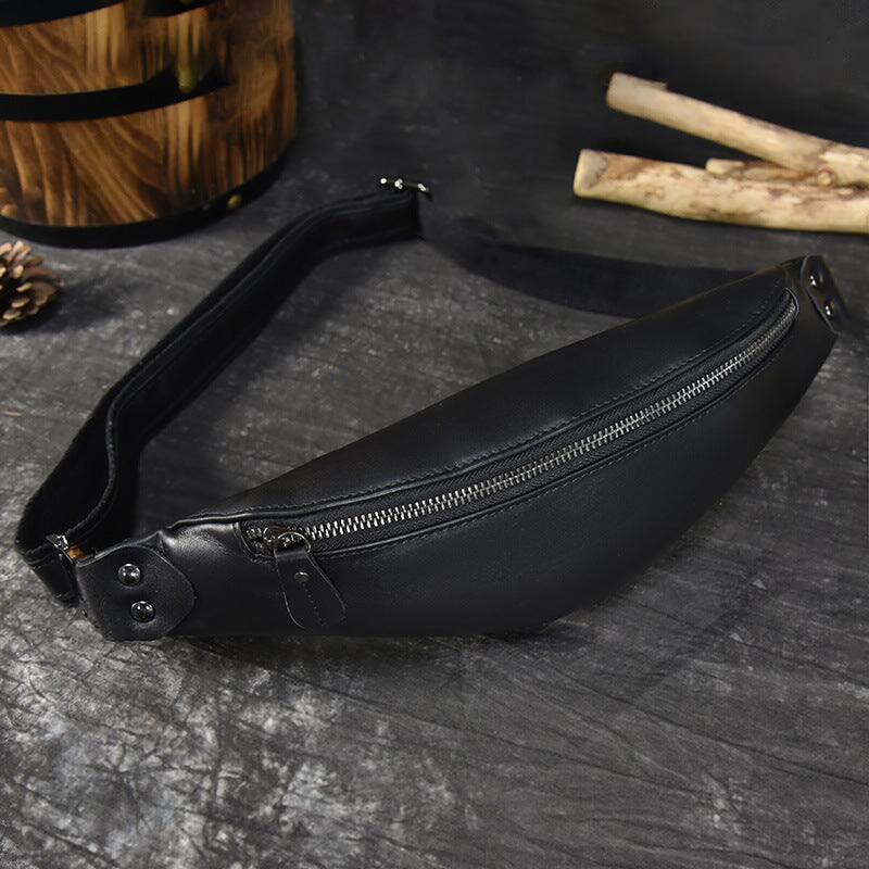 Alt View 7. Steel Horse Leather - Sigrid Smooth Black Leather Waist Bag - Black.