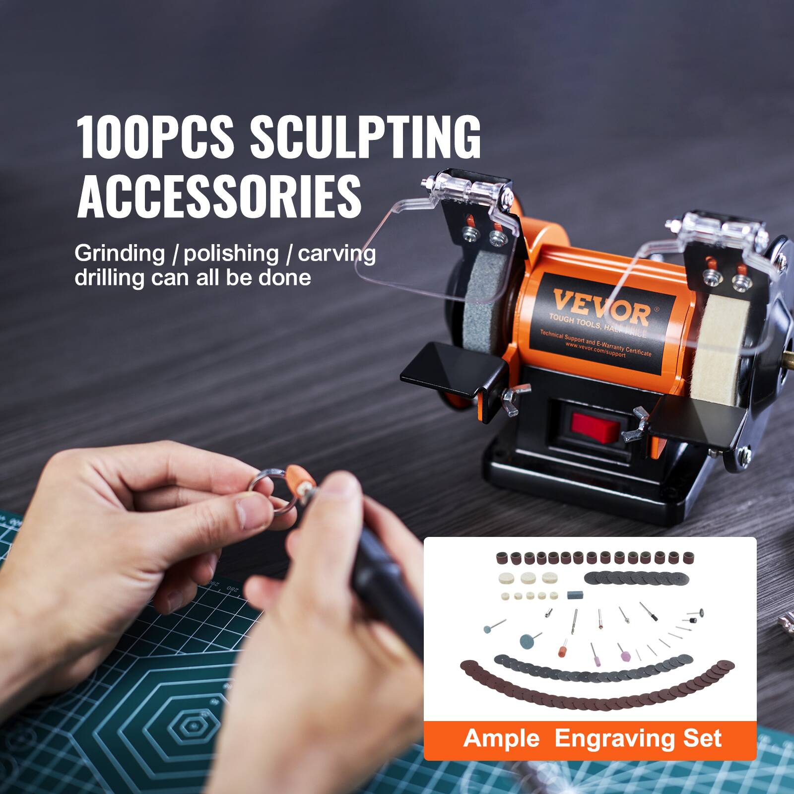 100PCS SCULPTING ACCESSORIES

Grinding / polishing / carving drilling can all be done

VEVOR TOUGH TOOLS

Ample Engraving Set