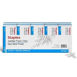 Staples - Jumbo Paper Clips, 1000 Clips/Pack, 10/Pack(A7026606/72577) - Silver