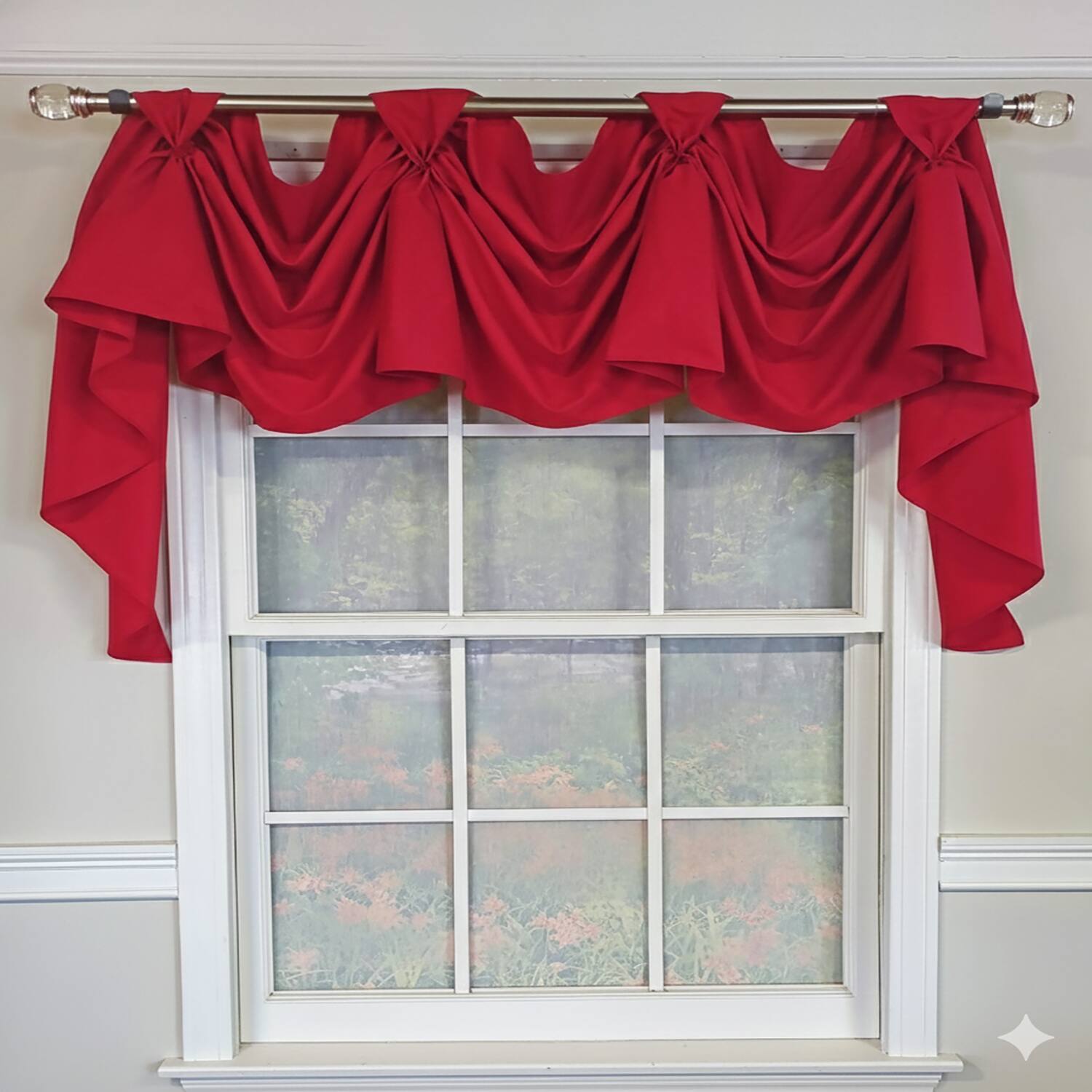 Angle. RLF Home - RLF Home Classic Twil 3-S Victory 100% Cotton Tab Top Swag Window Curtain 54" x 25" Red - Red.