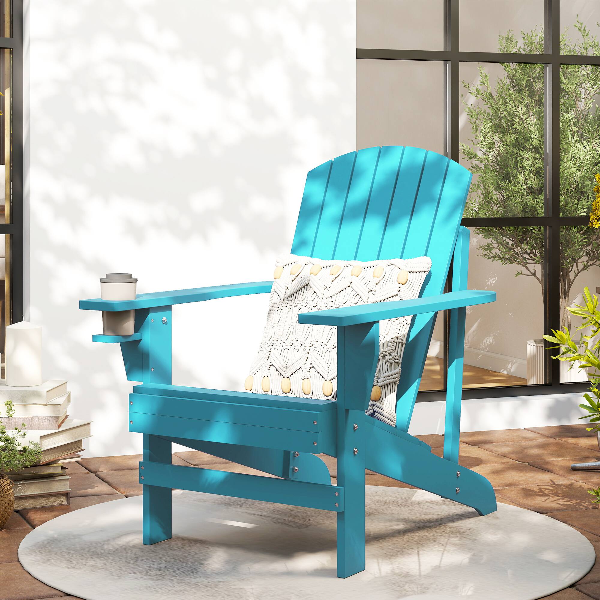 Alt View 1. Outsunny - Adirondack Chair, Outdoor Fire Pit and Porch Seating, Classic Log Lounge w/ Built-in Cupholder - Sky Blue.