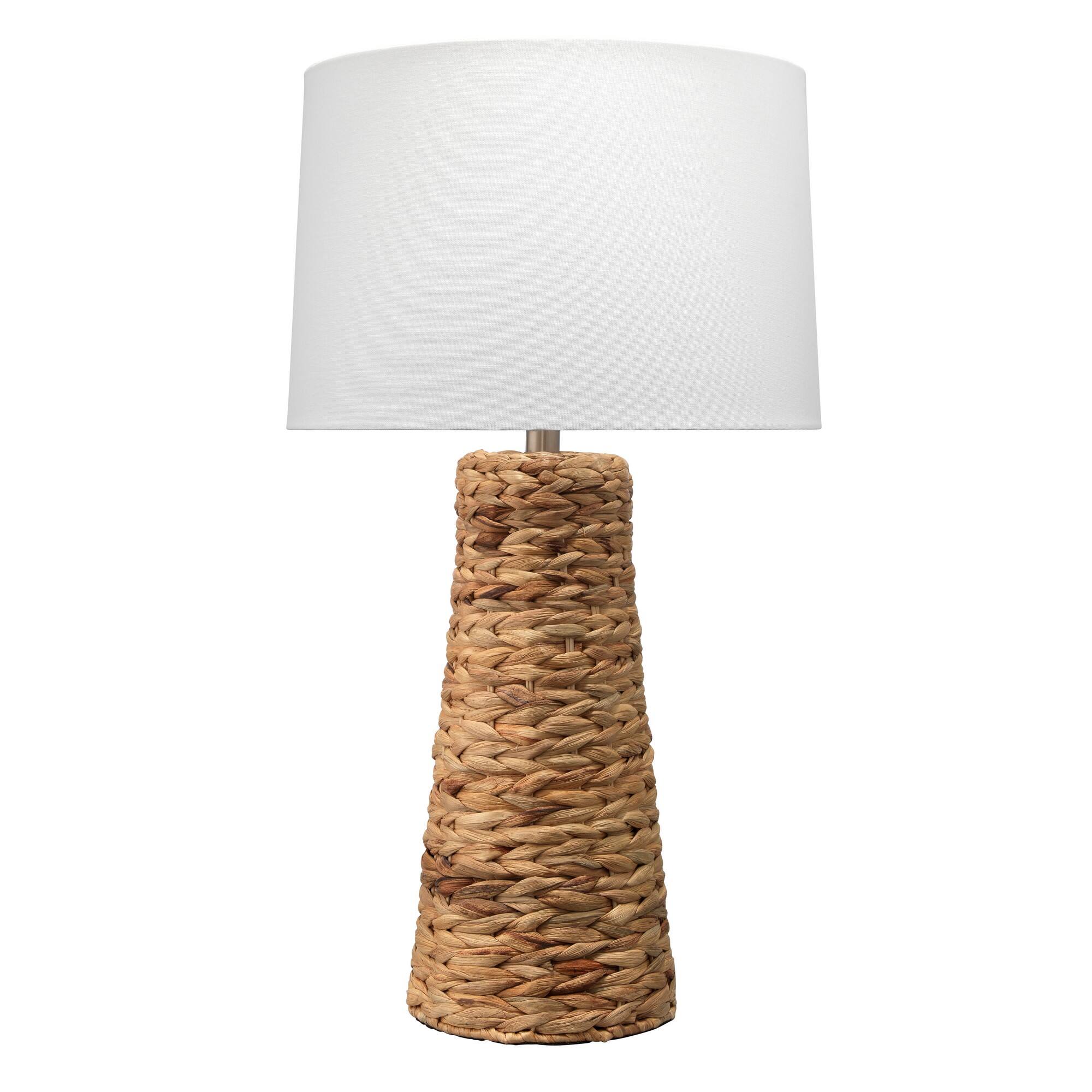 Front. Manhattan Lane - Table Lamp with Drum Shade and Seagrass Base - White and Brown.