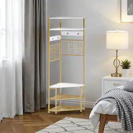 Hivvago - Multi-Tier Corner Coat Rack with Built-In Shoe Storage - White