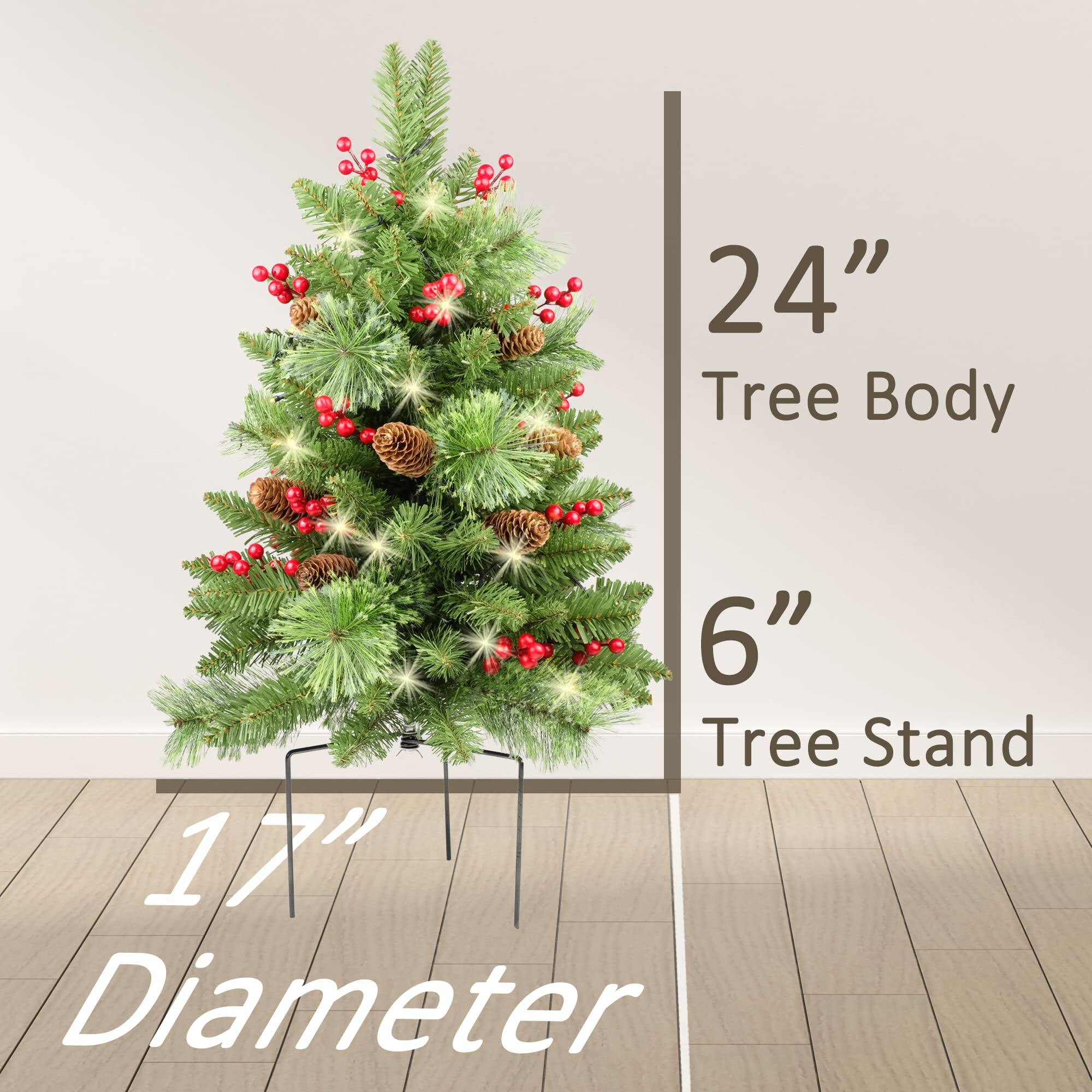 24" Tree Body  
6" Tree Stand  
17" Diameter