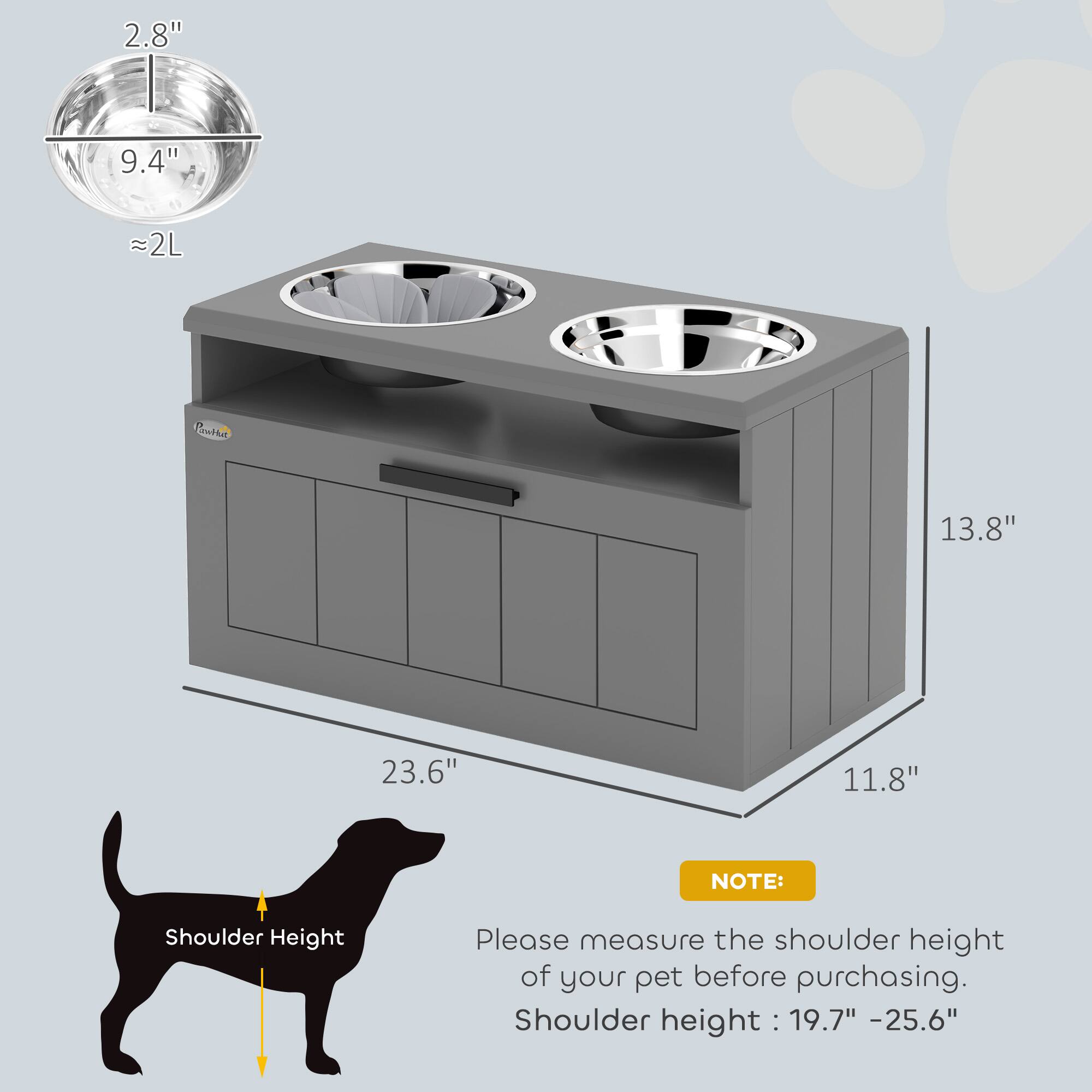 2.8"  
9.4"  
~2L  

13.8"  
23.6"  
11.8"  

NOTE:  
Please measure the shoulder height of your pet before purchasing.  
Shoulder height: 19.7" - 25.6"