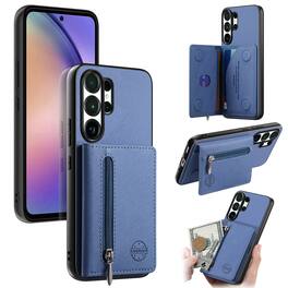 Dteck - Zipper Pocket Wallet Case for Samsung Galaxy S26 Ultra, PU Leather Shockproof Protective Cover with Magnetic Closure - Blue