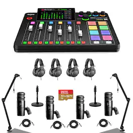 RODE - RODECaster Pro II Integrated Audio Production Studio Console Bundle with 4x AT2040 Mic, 4x ATH-M20x Headphones, 2x