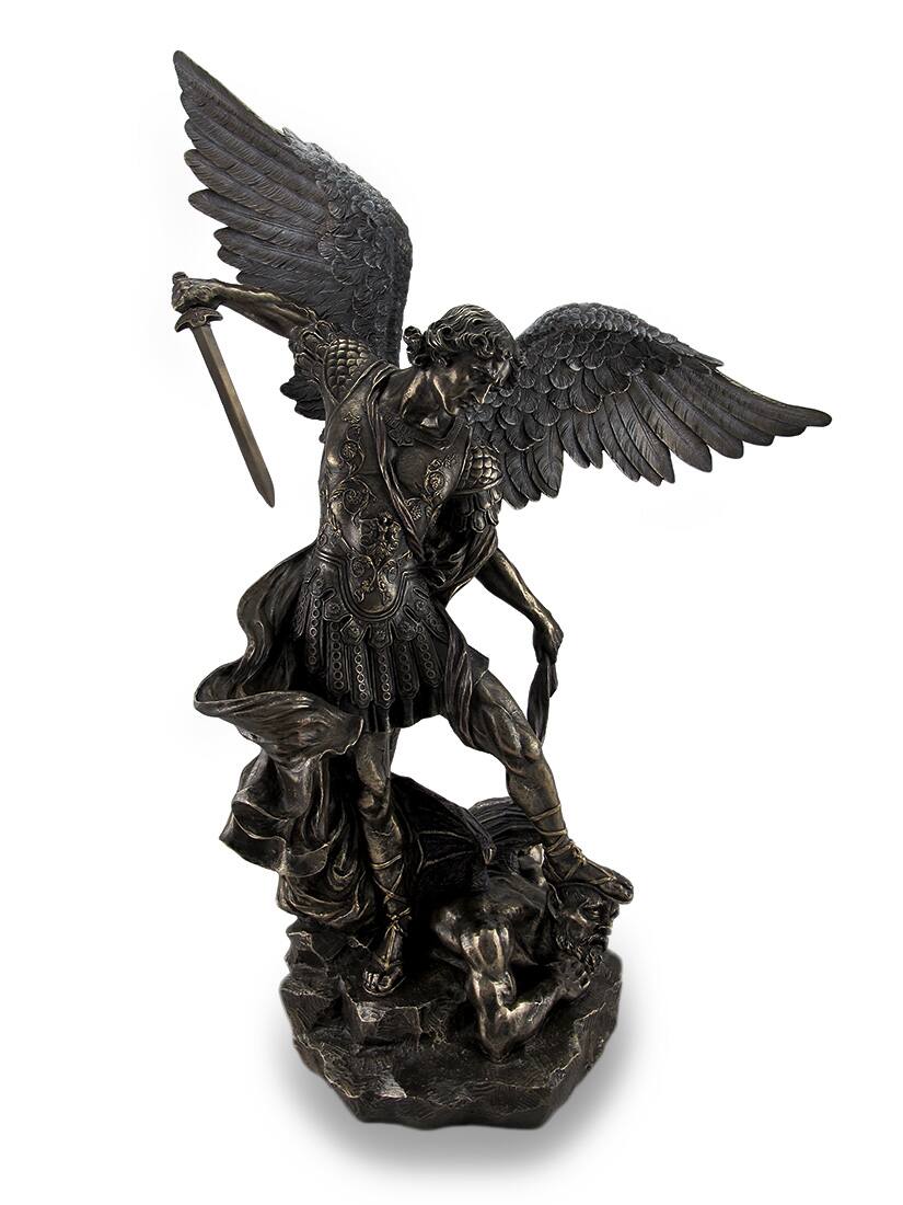 Front. Veronese Design - Saint Michael Slays Lucifer Bronzed Sculptured Statue 31 in. - Bronze.